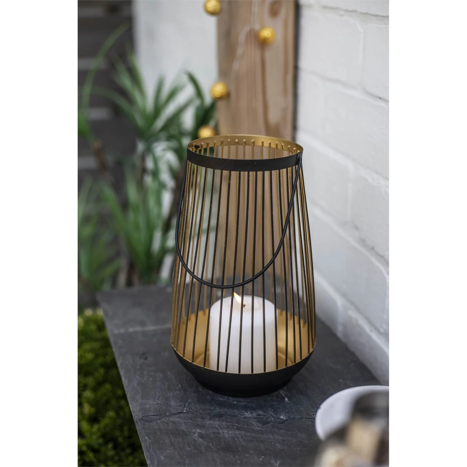 La Hacienda Pioneer 24cm Metal Lantern - Black & Gold 2 La Hacienda Pioneer 24cm Metal Lantern - Black & Gold - Image 2