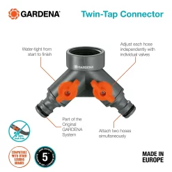 GARDENA Twin Tap Connector 26.5 Mm (G 3/4") -Garden Tool Store 13043402 2014907556796263
