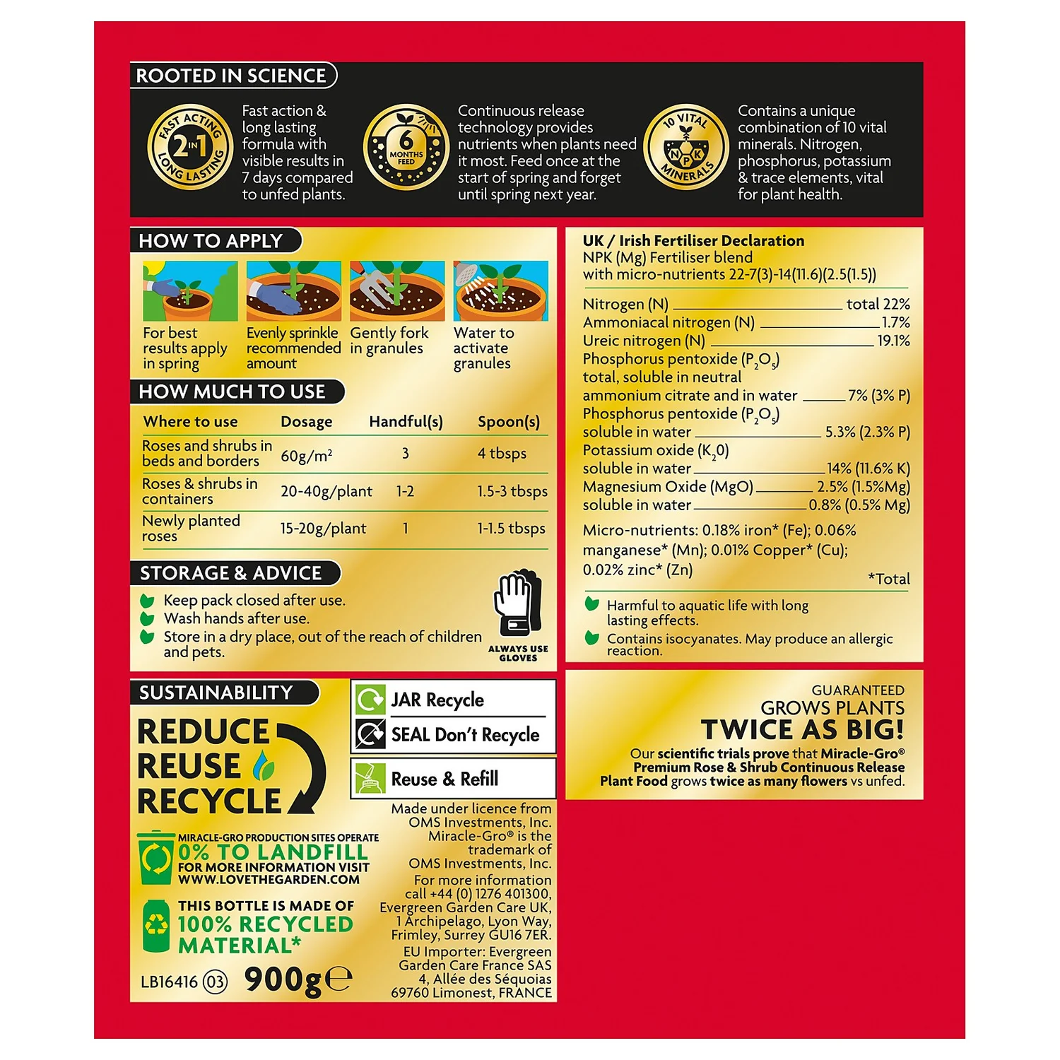 Miracle-Gro® Premium Rose & Shrub Continuous Release Plant Food - 900g 2 Miracle-Gro® Premium Rose & Shrub Continuous Release Plant Food - 900g - Image 2