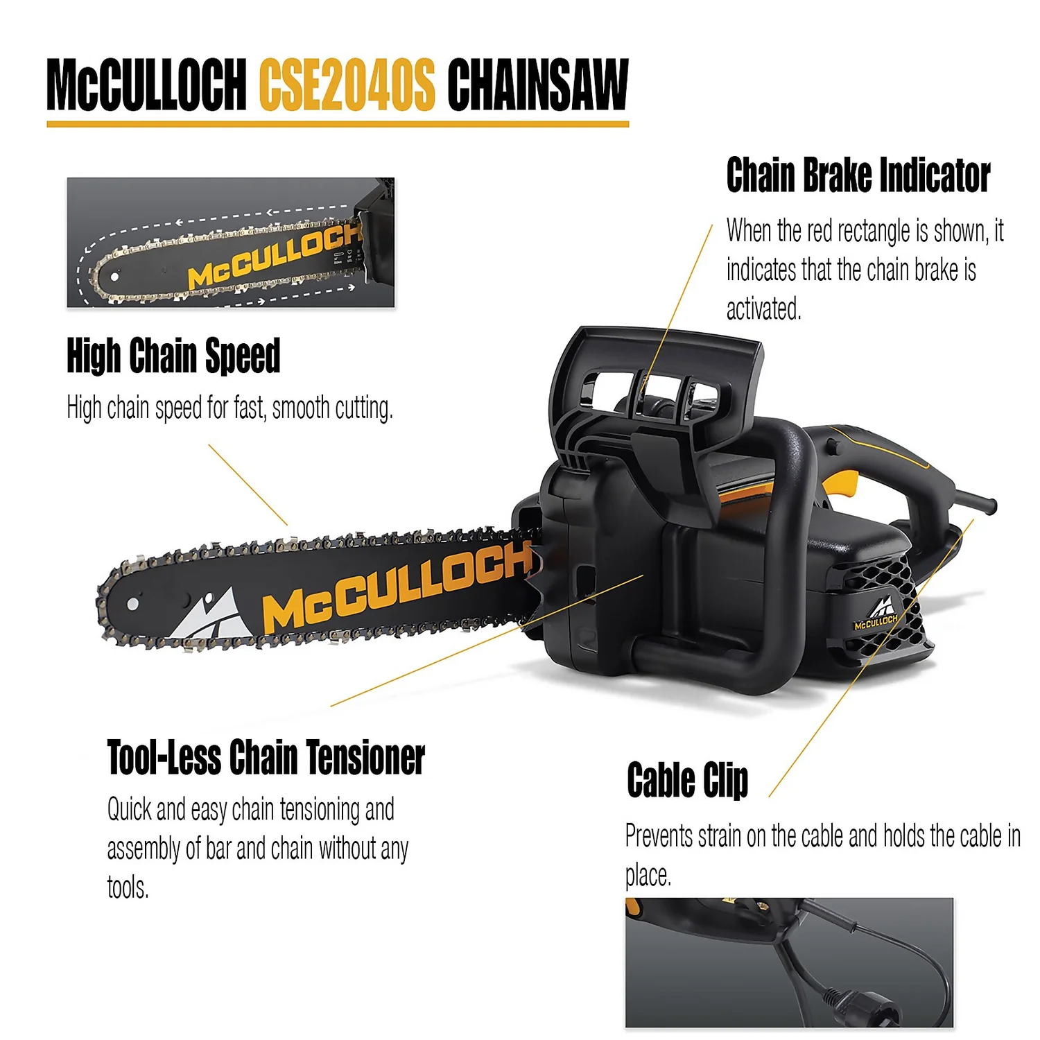 McCulloch CSE2040S Electric Chainsaw 2 McCulloch CSE2040S Electric Chainsaw - Image 2