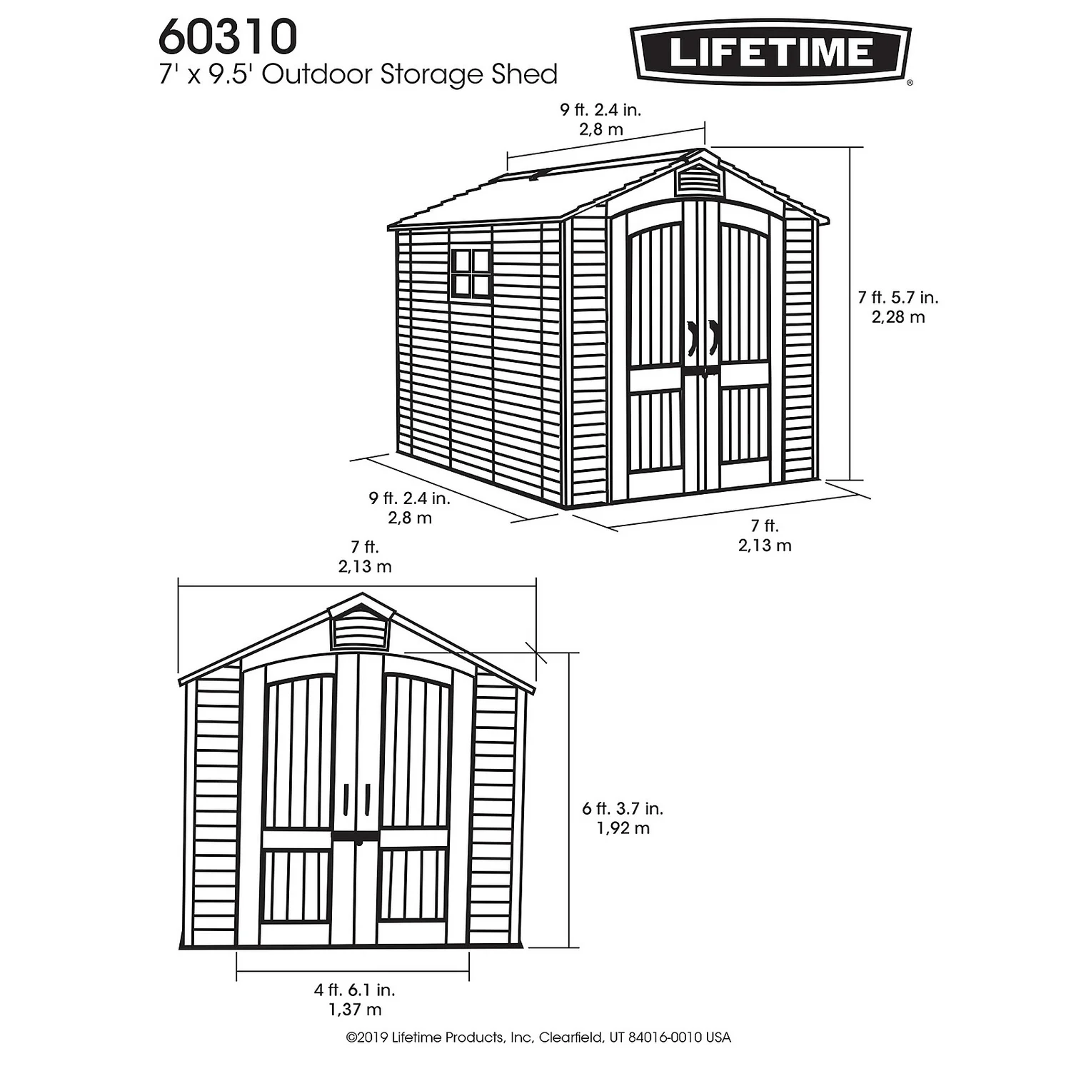 Lifetime Plastic Outdoor Storage Shed - 7x9.5ft 3 Lifetime Plastic Outdoor Storage Shed - 7x9.5ft - Image 3