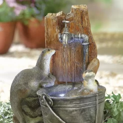 Stylish Fountain Playful Otters Water Feature With LEDs -Garden Tool Store 13846072 1884962027752889