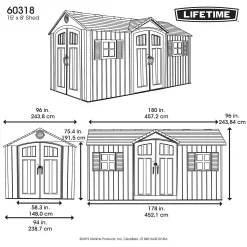 Lifetime 15 X 8ft Rough Cut Dual Entry Outdoor Storage Shed - Installation Included -Garden Tool Store 13911316 5044978028394780