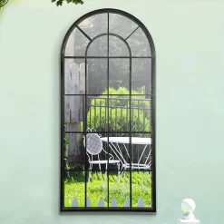MirrorOutlet Somerley Lotus Arch Antique Black Large Garden Mirror - 140x65cm