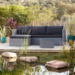Alexandria Rattan Effect Garden Corner Sofa Set - Ash Grey -Garden Tool Store 13971225 1355022704388195