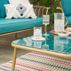 Omari Metal Garden Sofa Set - Teal & Gold -Garden Tool Store 14005703 1365022638067828