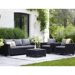Keter California 5 Seater Outdoor Garden Furniture Sofa And Lounge Set - Graphite With Grey Cushions -Garden Tool Store 14539594 7255041802432301